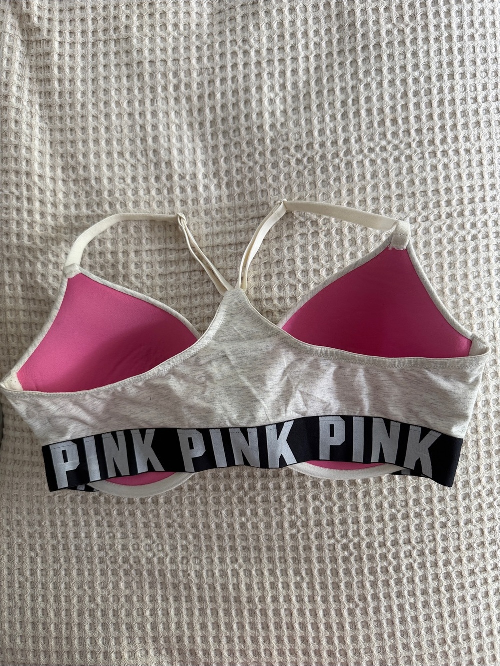PINK Victoria's Secret Heather Gray & Hot Pink Logo Racerback Bra